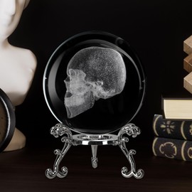 COQIRAUSEN Skull Crystal Ball, 2.4inch Glass Ball Fengshui Figurines Decorative Presents with Stand, Paperweight Crystal Display Sculpture Home Decor for Girlfriend Wife Mom Lover