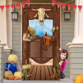 Western Cowboy Door Cover Party Decoration, Western Birthday Party Supplies, Large Fabric Wild West House Barn Cowboy Door Sign Banner Backdrop Theme Party Favors, 70.7 x 35.4 Inch
