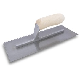 MARSHALLTOWN QLT Notched Trowels - Spot Welded (11 x 4-1/2), Wood Handle, V-Shaped Notch, 4.5mm X-Notch, 0mm Z-Notch, 4mm Y-Notch, Curved Handle Style, NT971