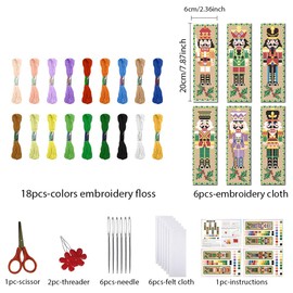 FREEBLOSS 6-Piece Christmas Cross Stitch Bookmark Set for Adults Beginners Nutcracker Pattern Stamped Stick Bookmark Set with Instructions DIY Bookmark Sets for Christmas 8 x 2.4 Inches