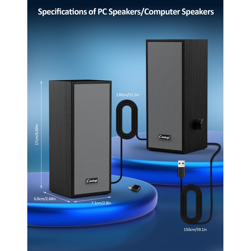cinnkeyi Computer Speakers, 2.0 Computer Speakers USB Input PC Speakers,