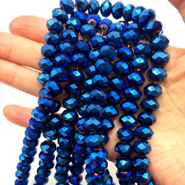 Chuxin 446Pcs Briolette Glass Beads for Jewelry Making, 6mm Faceted Glass Crystal Beads for Bracelets Making, Blue Rondelle Glass Beads Bulk for Crafts Wine Charms Wind Chimes Suncatchers