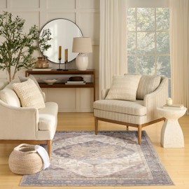 Nourison Home Vintage Washables Ivory Purple 5'3" x 7'3" Area Rug - Easy Clean, Non Shedding, Bed Room, Living Room, Dining Room, Kitchen (5' x 7')