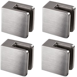 4 x Stainless Steel Glass Holder Square for 6 mm Glass - Glass Clamp Flat for Straight Surfaces - Railing Fuse