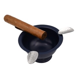 Stinky Cigar Ashtray 5"inch Round Mini Herf 3 Stirrup Rests Perfect for Personal and Puffing with Friends (Blue)