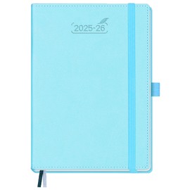 BEZEND Calendar 2025 2026 Weekly Planner A5, 18-Month Book Calendar July 25-Dec 26, PU Leather Hardcover 1 Week 2 Pages with Pen Holder - Sky Blue