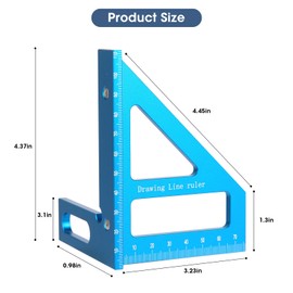 Kosmi Metric and Imperial 3D Multi-Angle Measuring Ruler, 45/90 Degree Aluminum Alloy Woodworking Square Protractor,Woodworking Protractor,Angle Measurement Tool (Blue Metric Square)
