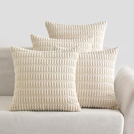 EMEMA Corduroy Cushion Covers, Set of 4, Decorative Sofa Cushions, Modern Cushion Covers, 40 x 40 cm, Decorative Cushion, Soft Decorative Cushion Cover for Living Room, Sofa, Bedroom, Cream