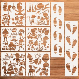 DPKOW Christmas Elf Stencils for Painting Crafts Reusable, Shoes Elf Footprint Stencil for Christmas Drawing Scrapbooking on Wood/Canvas/Wall/Face/Paper/Home/Floor, Elf Props Crafting Stencils Gnome