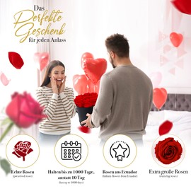 Rosenlieb Rosenbox Schwarz mit Infinity Rosen (3 Jahre haltbar) | Echte konservierte Rose | Blumenbox inkl. Grußkarte | Handgefertigt in Deutschland