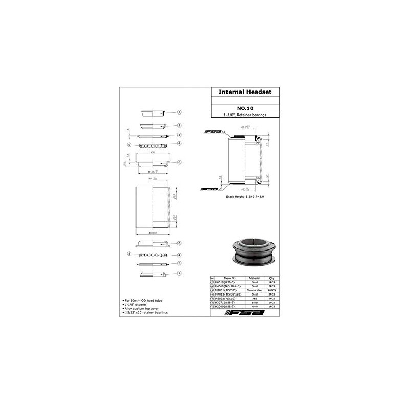 FSA No.10 Internal ZS Style Bike Headset 1 1/8 Inches