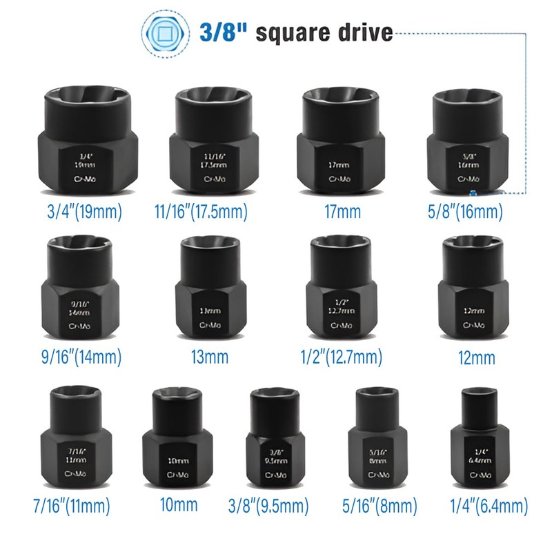 AIMALL 13 Piece Impact Bolt & Nut Remover Set, Extractor