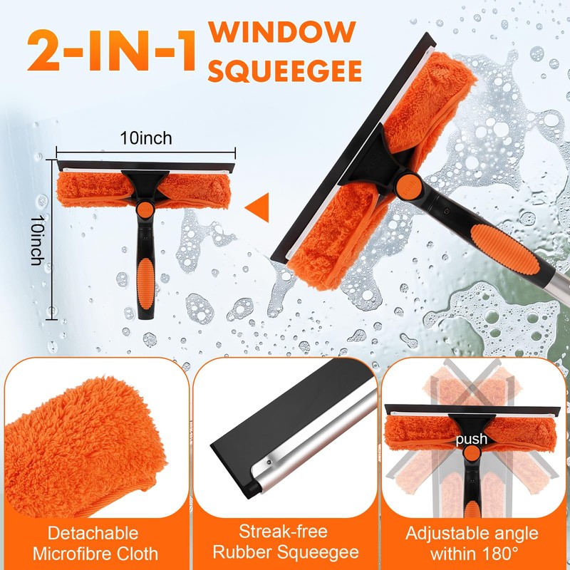 Window Washing Kit with Extension Pole 20FT, Squeegee for Window