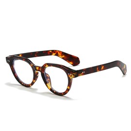 Long Keeper Runde Blaulichtfilter Brille Damen Herren Computer Gaming Brillen Klare Brillen Anti Blendung Anti Augenstamm (Leopard)