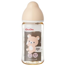 ChuChu Multi-Fit Wide Mouth Plastic Baby Bottle, 8.5 fl oz (240 ml), Rilakkuma for Newborns and Breasts, Easy to Wash with Exclusive Cap and Hood