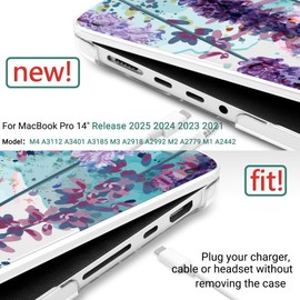 DONGKE for M4 MacBook Pro 14 inch Case 2024 2023 2021 A3112 A3401 A3185 M3 A2918 A2992 M2 A2779 M1 A2442 Pro Max with Retina XDR Display & Touch ID, Plastic Hard Shell Cover, Lavender Flowers