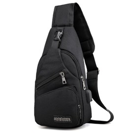Aucuu Anti-Theft Sling Bag for Men, Lightweight Shoulder Bag, Chest Bag with USB Charging, Oxford Cloth Crossbody Bag, Shoulder Bag, Sling Bag for Sports, Work, Cycling, Travel, #1 Black