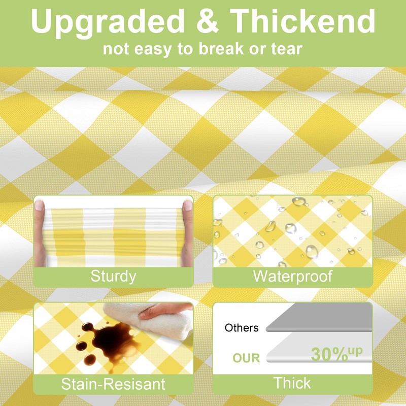 QIKSION Yellow Gingham Tablecloth Disposable 6 Pack, 54 x 108
