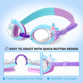 Hifot Children's Swimming Goggles with UV Protection and Anti-Fog No Leak Kids Mermaid Swimming Goggles，Adjustable Strap Flexible Nose Bridge Design，Swim Glasses for Children