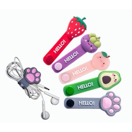 Earphone Cable Ties,Cord Winder,Strap Winder,Cord Organizer,Cable Straps, Cord Management,Cartoon Headphone Wire Ties,Wrap Winder, Fruit Shape Cable Management, USB Holder,Earphone Organizer, 5pcs