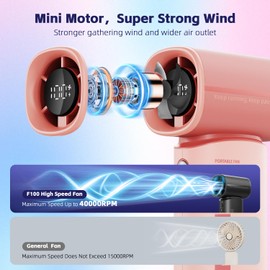 K-RUNMAN Portable Handheld Turbo Fan,100 Speeds Adjustable Mini Personal Fan, 4000mAh USB Rechargeable Battery Operated, LED Display,Gifts for Women Men Travel/Camping/Outdoor (Pink)