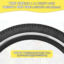 WEEROCK Bike Tire 20 Inch Tires 2 Pack 20 x 2.1 Folding Bead Replacement Tyre for 20 Inch Bicycles, MTB, Mountain Bike, BMX, Black