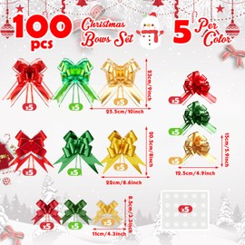 Wavwavw 60 Pieces Large Christmas Pull Bows Christmas Assorted Gift Wrap Bows Metallic Gift Bows with Glue Point for Xmas Presents Wedding Party Basket Holidays Decoration (4 Sizes)
