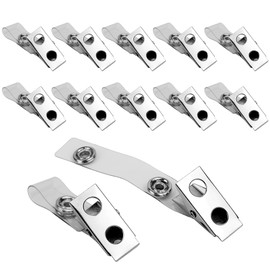 10 Pcs Metal Badge Clips with Clear PVC Straps, Name Tag Clips for ID Cards, Badge Holders, Work Badges (10)