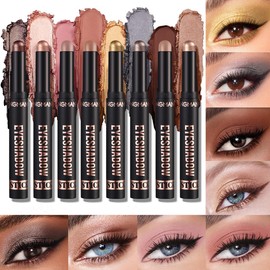 8 Pieces Eyeshadow Pen Set, Shimmer and Neutral Brown Metallic Cream Eyeshadow Pen Crayon, Waterproof & Long-Lasting Eye Brightener Highlighter Makeup Eyeshadow Pencil Colouring Pencil (B)
