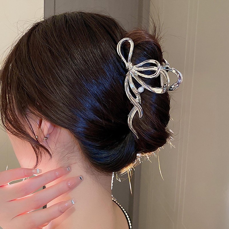 GWAWG 5PCS Metal Hair Claw Clips, Silver Strong Hold Non