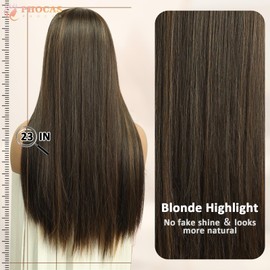 PHOCAS Brown Long Wig for Women 23'' Brunette Wigs for Women Long Staight Brown Synthetic Wig for Daily Party