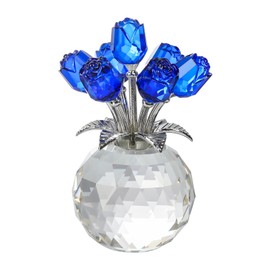 Crystal Blue Rose Bouquet Figurines Gifts for Her on Sapphire Anniversary, Romantic Presents for Women on Valentine's Day Mother's Day Birthday Christmas, Glass Collectible Rose Floral Ornament Home