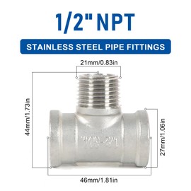 Tee Pipe Fittings-Top-4pcs 1/2" NPT