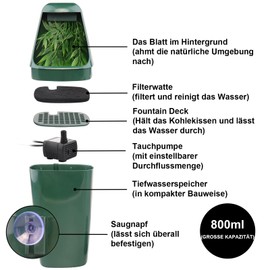 AIICIOO Reptile Drinking Fountain Water Dripper Terrarium & Aquarium Accessories with Activated Carbon Filtering & Simulation Plants for Amphibians Insects Lizard Turtle Snake Spider Frog Gecko