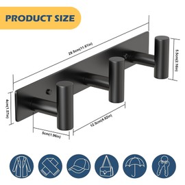 HUFEEOH Coat Hooks Wall Mount, Stainless Steel 3 Hooks Towel Hooks Black T Shaped Coat Hanger Wall Mount, Heavy Duty Wall Hooks Purse Rack for Hanging