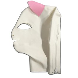 Kangxinsheng Fashionable White Latex Cat Ears Hooded Mask, Natural Rubber Latex Hooded Mask, with Back Zip, XXL