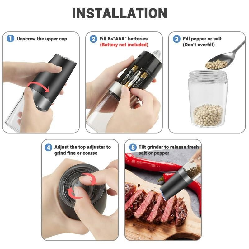 MOVNO 2Pcs Gravity Electric Salt and Pepper Grinder Set, Battery