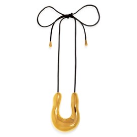 Frigotine Chunky Gold Letter U Pendant Necklace for Women, Trendy Statement Thick Charm Adjustable Long Black Braided Rope String Nacklaces Fall Winter Prom Fashion Jewelry Gift