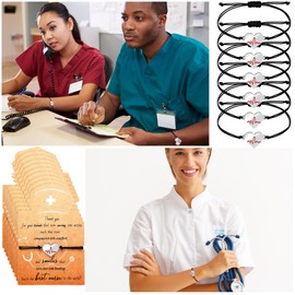 Woanger 50 Sets Nurse gifts Bracelet bulk Heart Stethoscope Appreciation Gifts with Blessing Card for Birthday Nurse Day Graduation(Stylish)