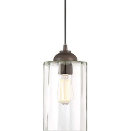Possini Euro Design Hawthorne Bronze Mini Pendant Lighting Fixture 5 1/4" Wide Modern LED Clear Glass Cylinder Shade for Dining Room Living House Home Foyer Kitchen Island Entryway High Ceilings