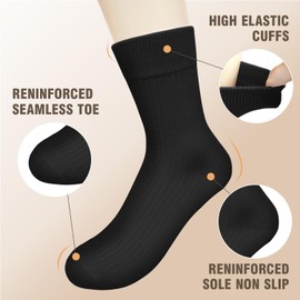 6 Pair Women Cotton Crew Socks, Casual Dress Socks for Trouser, Breathable Soft Calf Socks for Girls and Ladies Size 5-9