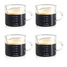 BCnmviku 4 PACK Espresso Glass Measuring Cup Triple Pitcher Milk Cup 75ML Espresso Cups with Handle Shot Glass with V-Shaped Mouth Clear Accessories Milk Frothing Pitcher (4)