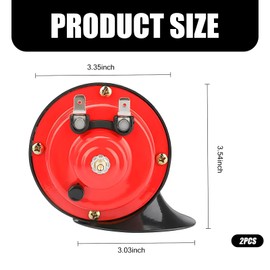 icykale 2 PCS 300DB Super Loud Train Horn, 12V Waterproof Electric Snail Double Horn, Universal Car Snail Horn Replacement Kit, for Motorcycle, Truck, Sedans (Red)