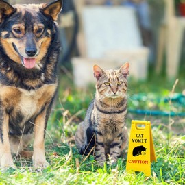 Cat Vomit Sign - Funny Cat Printed Caution Warning Sign,Novelty Desk Decoration Funny Cat Signs Decor, For Home, Classroom, Bathroom Decor, Vintage Cat Decor