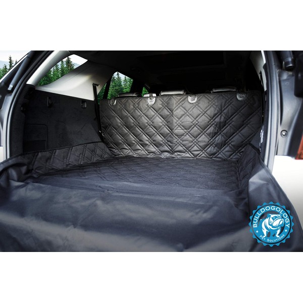 Bulldogology SUV Cargo Liner for Dogs - Heavy Duty Pet Trunk Cargo Cover - Dog Car Seat Cover Waterproof Nonslip Mat - Dog Hair, Muddy Paws, Scratches, Protector for Cars Vans SUVs (Large, Black)