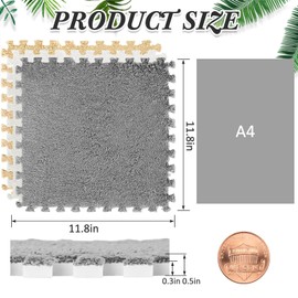 Amylove 72 Pcs Foam Floor Mat 12 x 12 x 0.4 Inch Interlocking Eva Foam Mats with Border Soft Plush Fluffy Foam Floor Tiles Interlocking Rug Climbing Area Carpet Squares for Kids Home Playroom 3 Colors