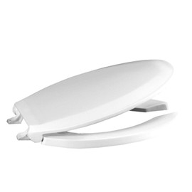 Centoco Elongated Toilet Seat, Open Front with Cover, Light Duty Commercial or Heavy Duty Residential, Plastic Hinge and Seat, Made in the USA, 820TM-001, White