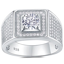 Heinlov Moissanite Wedding Band for Mens 925 Sterling Silver Engagement Rings Pave Round Cut Promise Size 10