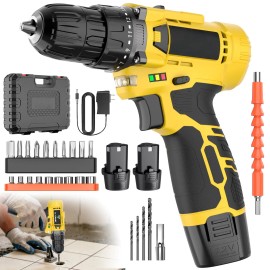 12V Cordless Drill Set Electric Screwdriver Variable Speed Power Tool Accessories Max Drilling 25mm Battery Local color: Yellow