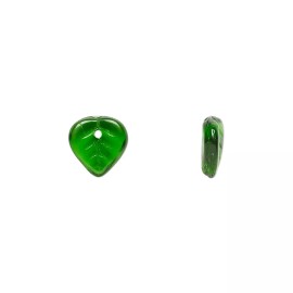 Czech Bead, 50 Czech Pressed Glass Emerald Green 9x8.5mm Top Drilled Leaf 0.9-1mm Hole